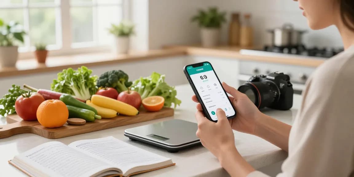 individual tracking meals using the best calorie tracking apps in a bright kitchen