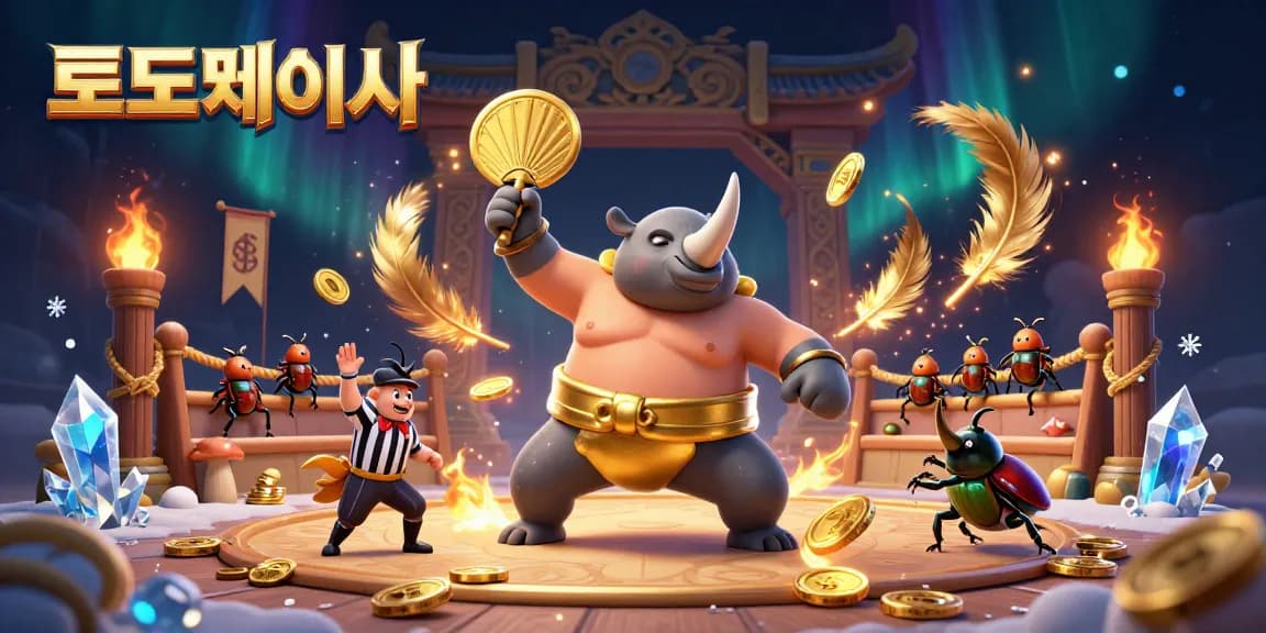 Experience the thrill of 토토사이트 with a vibrant 3D illustration of a beetle sumo champion in action.