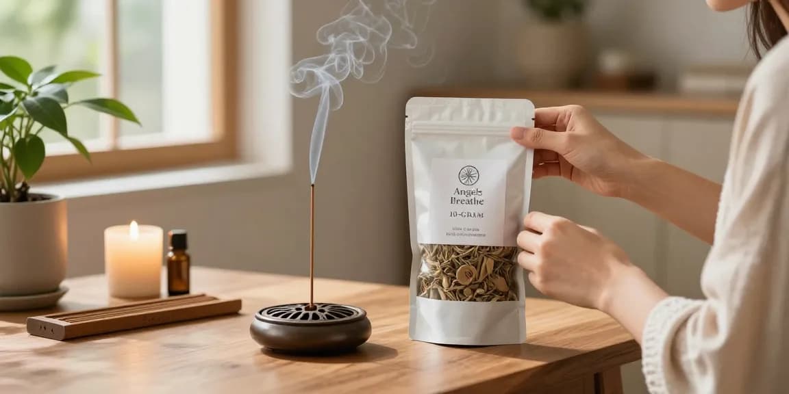Experience the soothing aroma of buy-angels-breathe-10-gram-bag in a serene indoor setting.