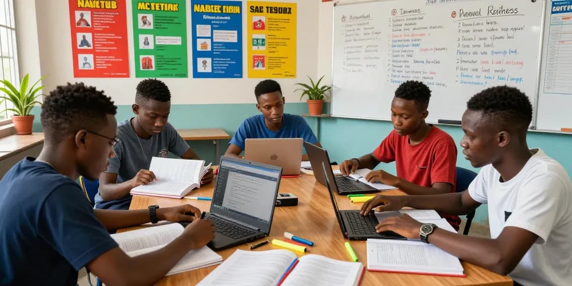 Students collaborating in a vibrant classroom for the 2026 nabteb runz exam preparation.
