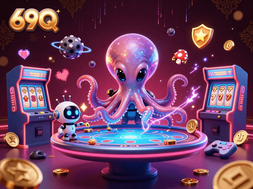O jogo no 69Q: alienígena polvo e robô animado de cassino no espaço.