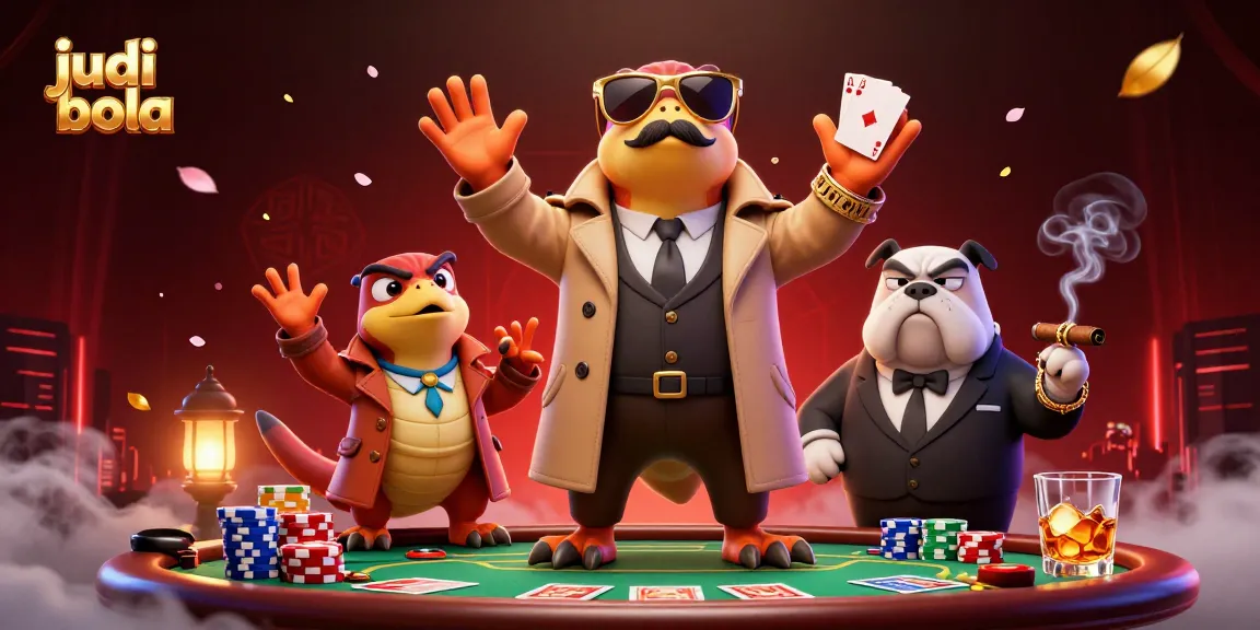 Engage in judi bola betting with thrilling dynamics at a vibrant casino scene featuring raptor characters.