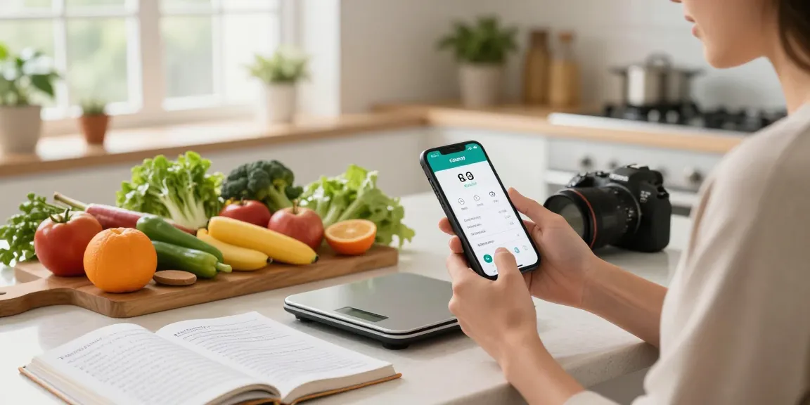 individual tracking meals using the best calorie tracking apps in a bright kitchen