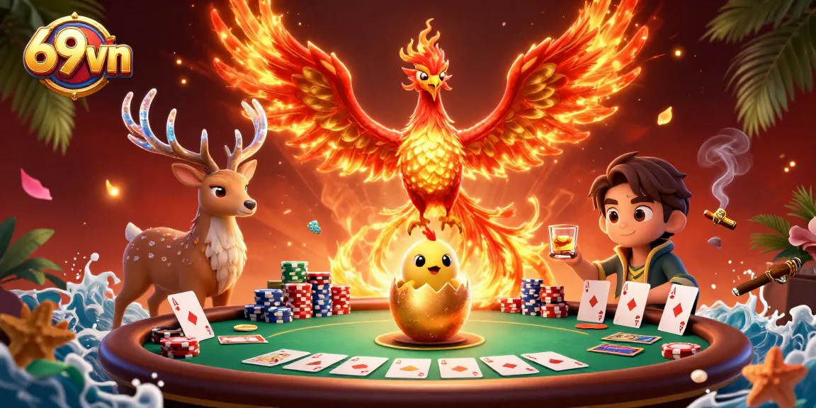 Experience thrilling gaming with 69vn's vibrant illustration showcasing a dynamic casino scene.