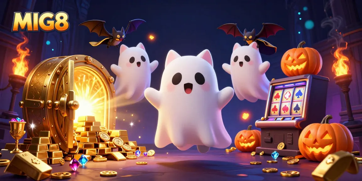 MIG8 invites players to win big in a whimsical casino scene filled with treasure and ghostly fun.