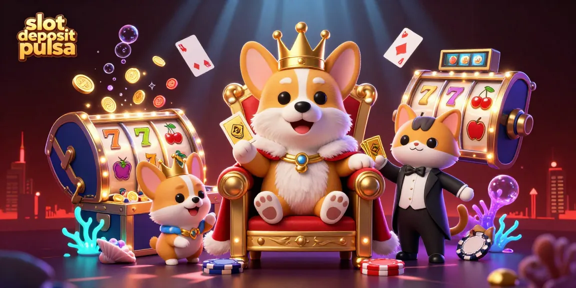 Permainan slot deposit pulsa dengan karakter lucu dan elemen kasino yang menarik.