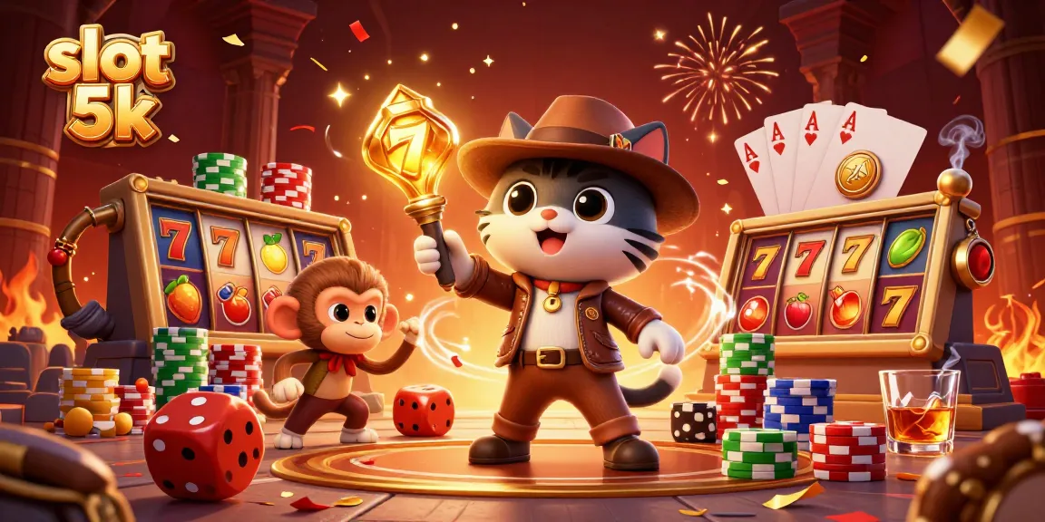 Experience thrilling slot 5k gaming with vibrant reels and exciting casino artifacts in this dynamic scene.