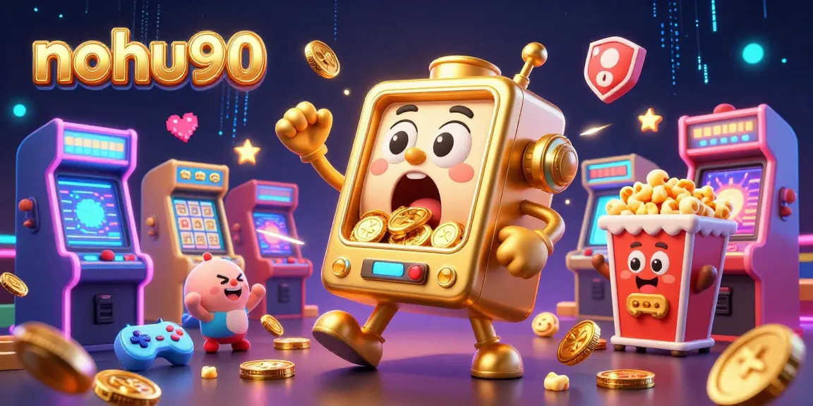 Nohu90 brings excitement as a golden slot machine hits the jackpot with cheerleaders in a 3D casino scene.