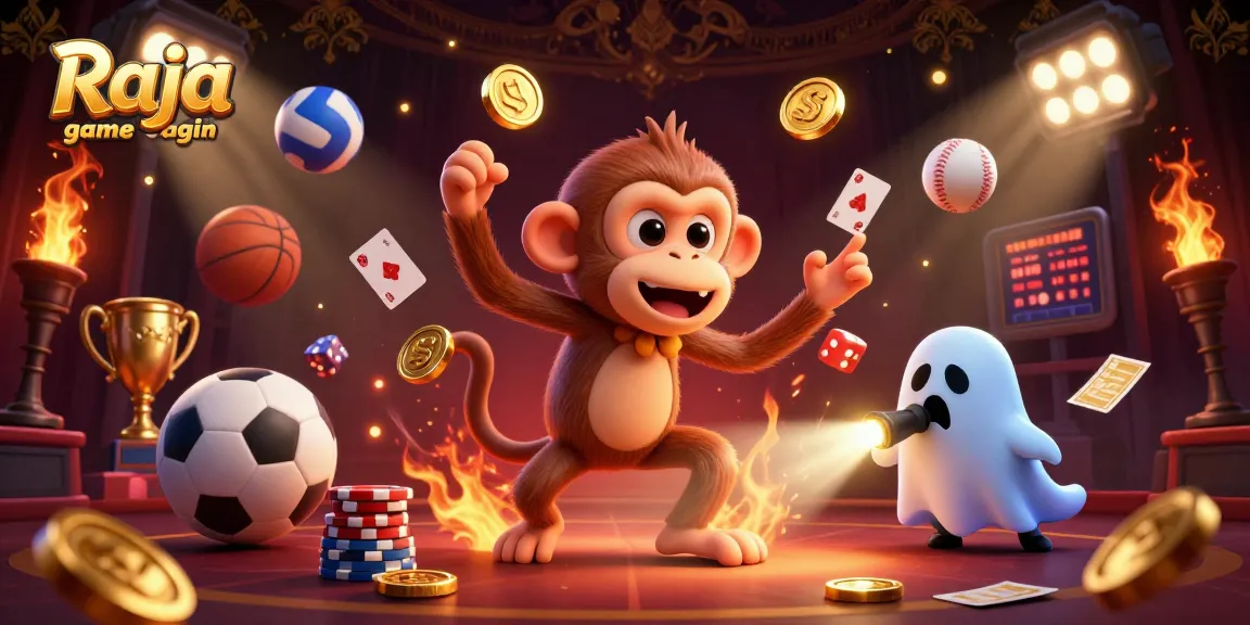 Engage with Raja game login in this animated casino scene featuring a playful poltergeist monkey.