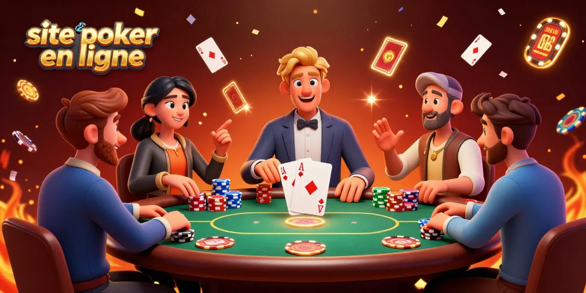Participer à un jeu passionnant sur un site de poker en ligne avec des cartes et des jetons lumineux.