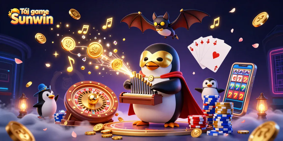 Experience the excitement of Tải game Sunwin with cascading coins and a lively casino environment.