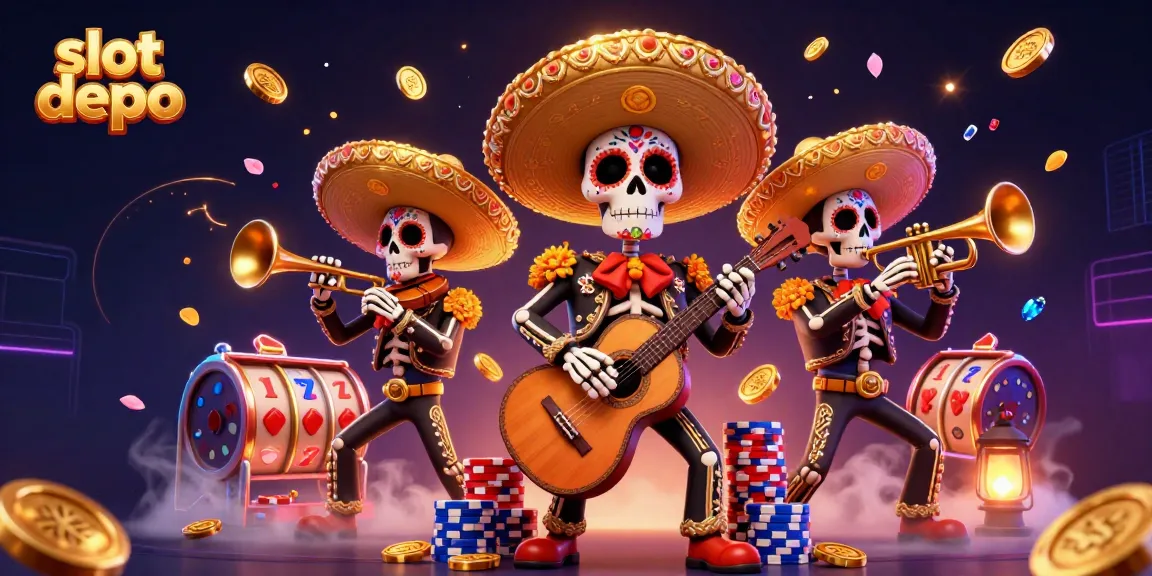 Spin the slot depo 5rb reels with this vibrant casino scene featuring mariachi skeletons.