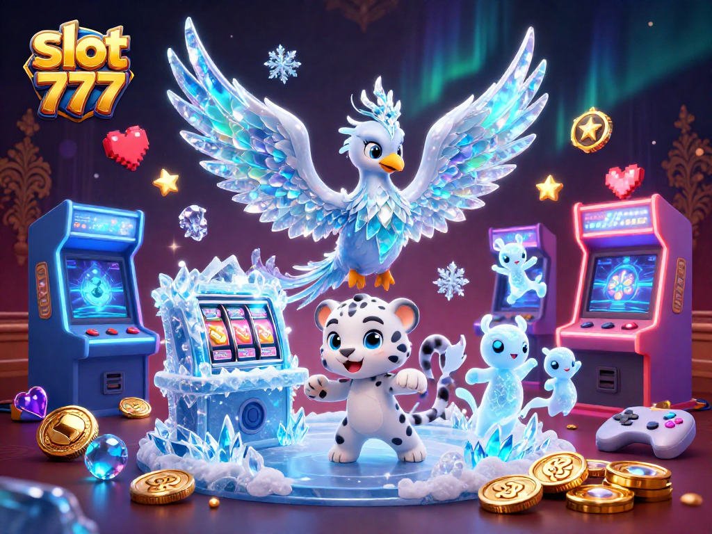 Engage with slot 777 in a vibrant, dynamic casino illustration featuring charming characters.