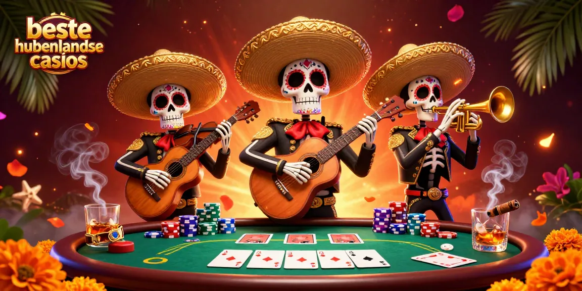 Engage with beste buitenlandse casinos through lively mariachi-themed poker game illustration.