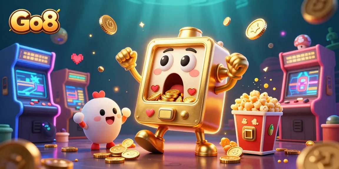 Engage with Go8 casino thrills as slot machines celebrate jackpots amidst vibrant gaming elements.