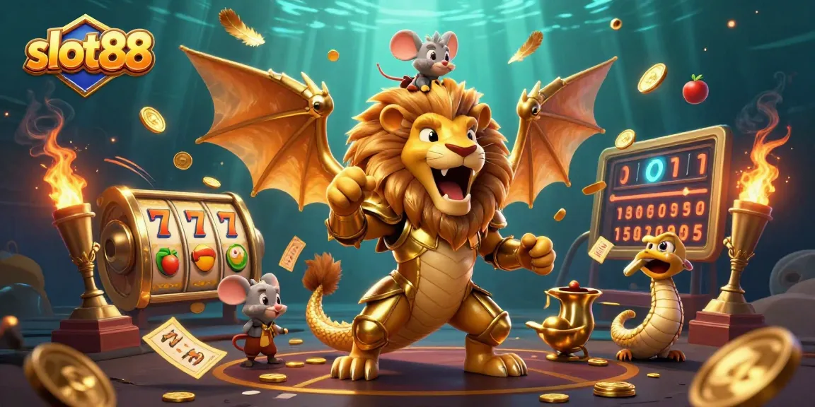 Spin the exciting slot88 reels with golden chimera and brave mouse jockey in an enchanting scene.