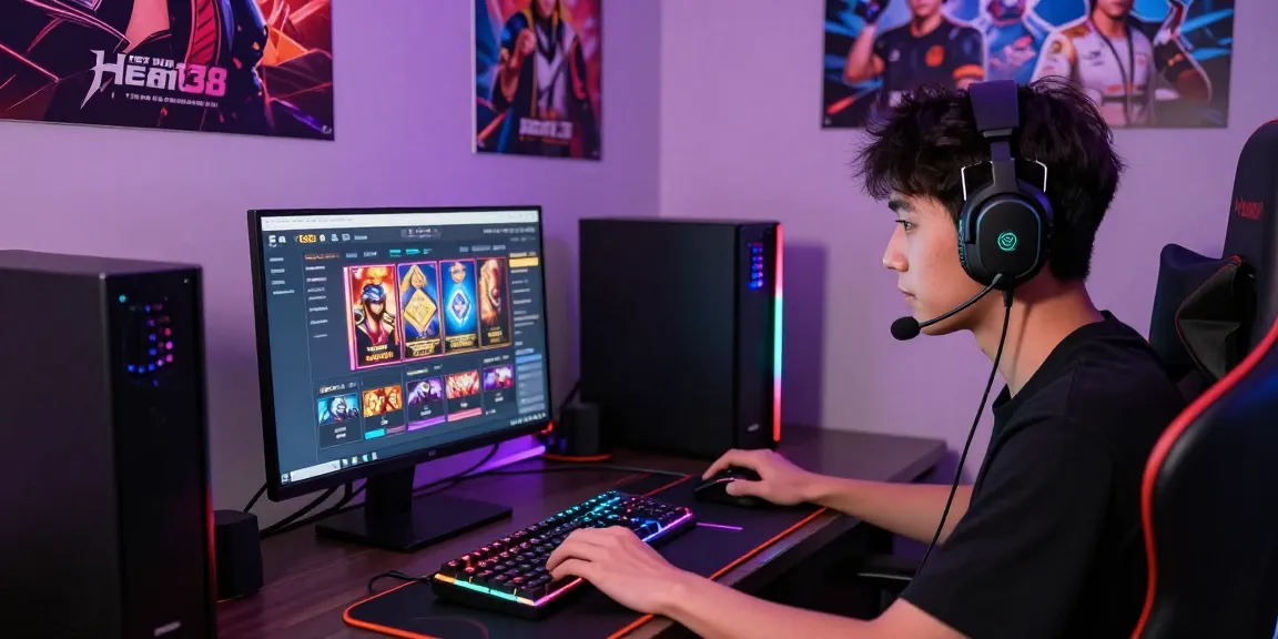 Player engaging with Hero138 situs gaming interface, surrounded by vibrant gaming accessories.