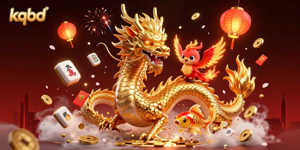Engage with kqbd updates, featuring a dynamic dragon, phoenix, and koi in a vibrant casino atmosphere.