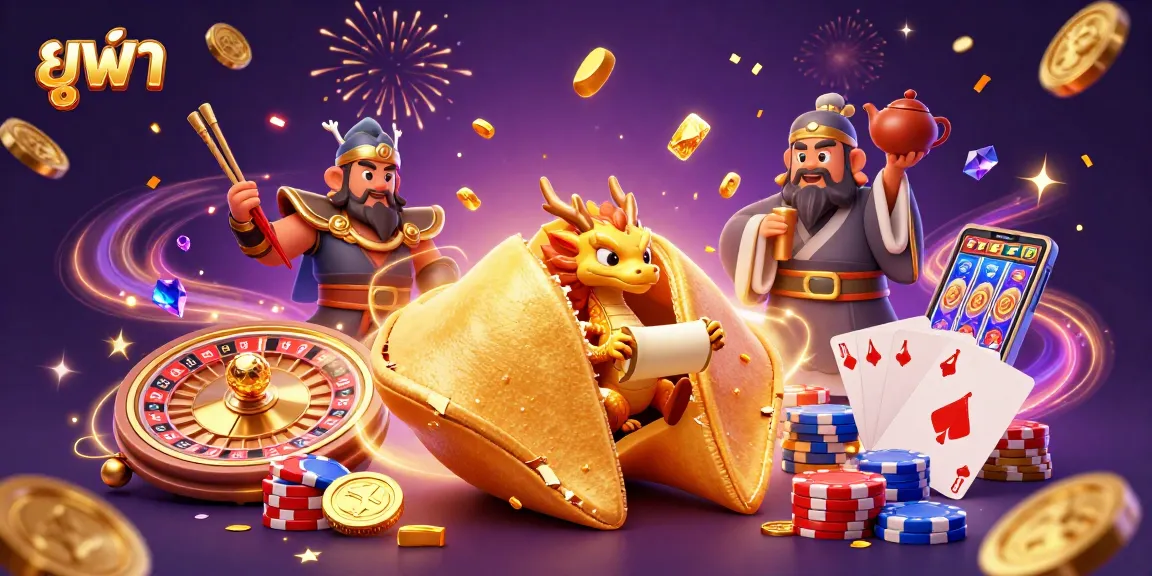 Experience thrilling gameplay at ยูฟ่า with rich visuals of golden coins, cards, and a roulette wheel.