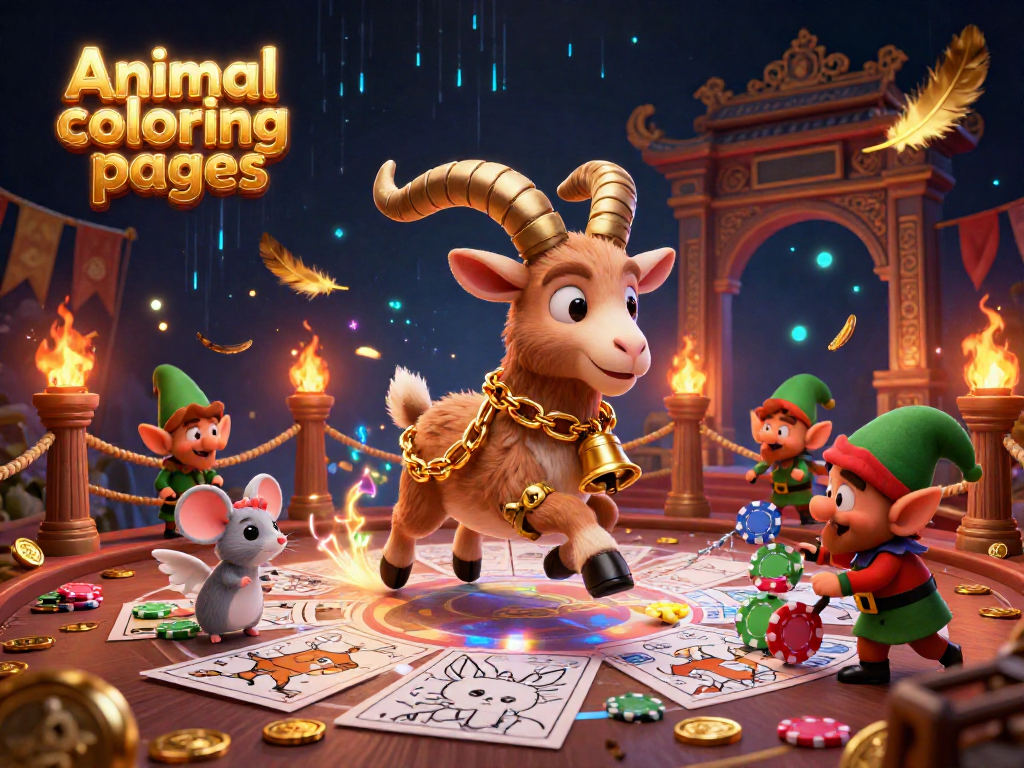Engage in the fun of animal coloring pages at a chaotic holiday casino with Krampus and elf gremlins.