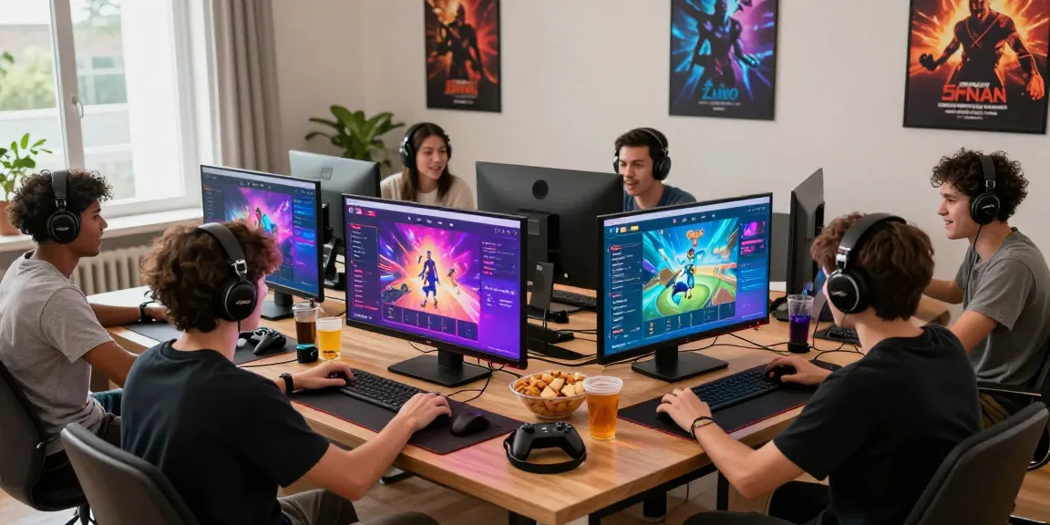 Engaged players enjoying 鉅城娛樂 gaming experience at home with vibrant visuals and snacks.