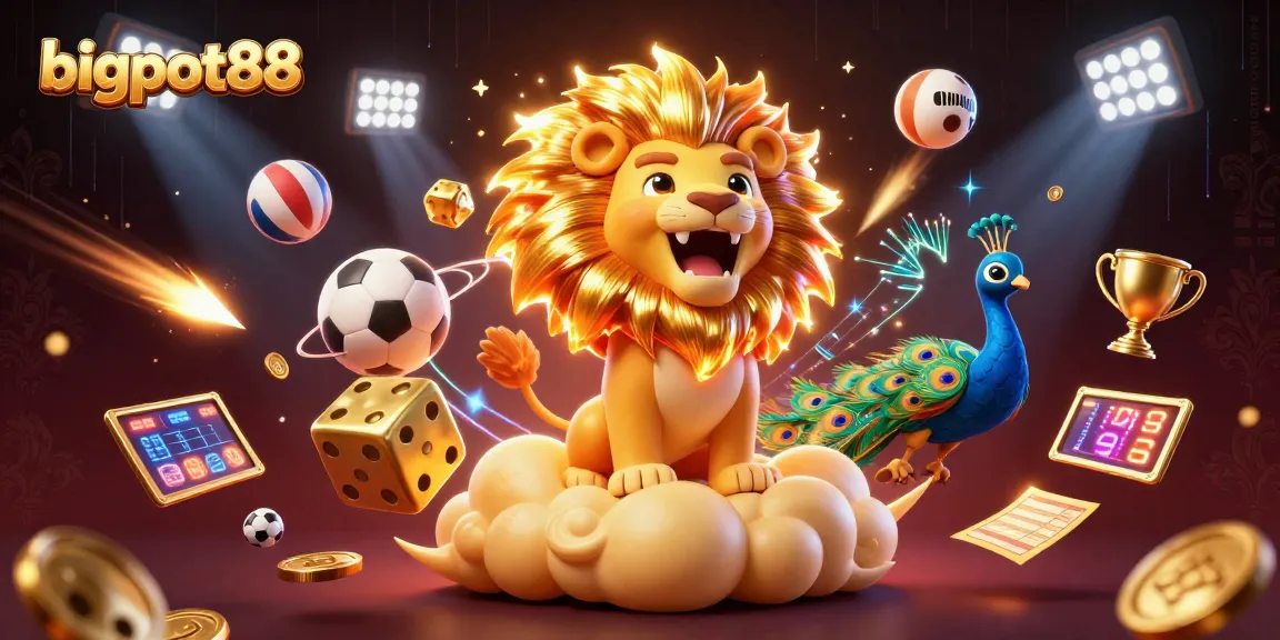 Experience a thrilling game on bigpot88 with a roaring sun lion and dynamic sports elements.