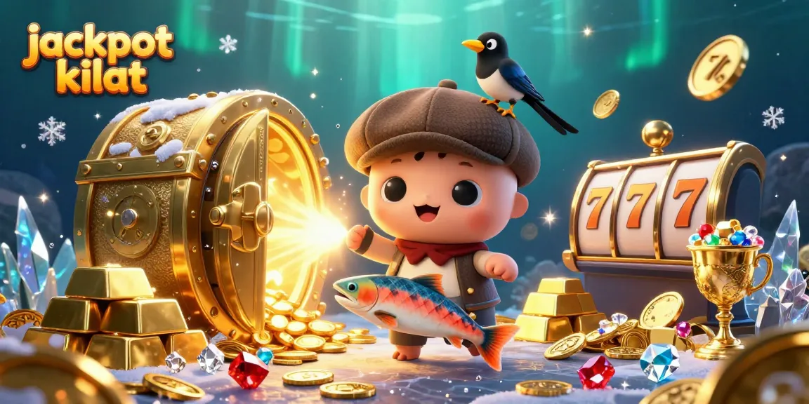Experience the thrill of jackpot kilat in a vibrant 3D illustration featuring playful characters and dynamic casino elements.