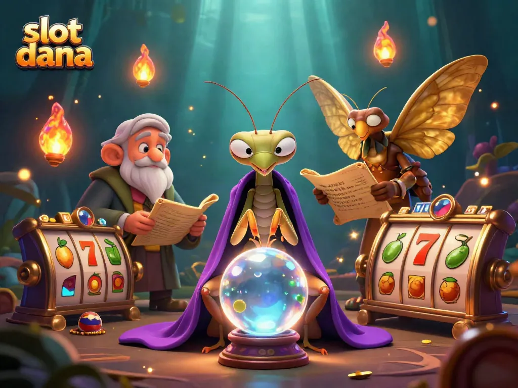Permainan slot dana menunjukkan kartu keberuntungan di samping slot reels yang memikat.