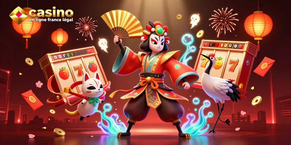 Visitez un casino en ligne légal en France avec cet illustratif 3D surréaliste, combinant guerres kabuki et éléments de jeu.