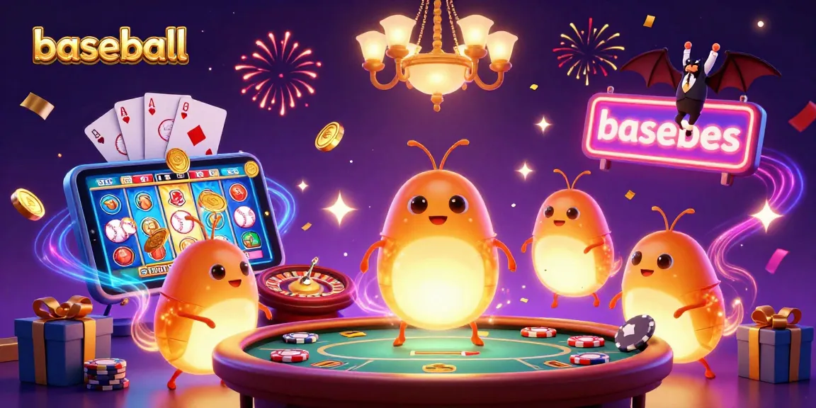 Bet on baseball wins with lively casino glowworms lighting a vibrant gambling scene.