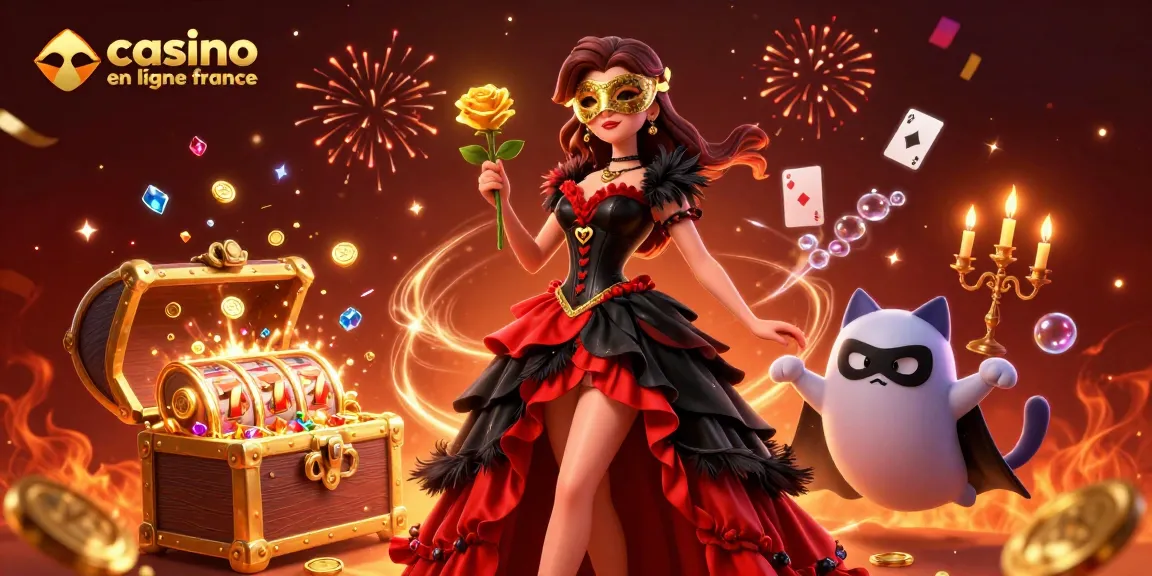 Découvrez l'excitation du casino en ligne France avec une scène 3D glamour mettant en avant des éléments et des personnages vibrants.