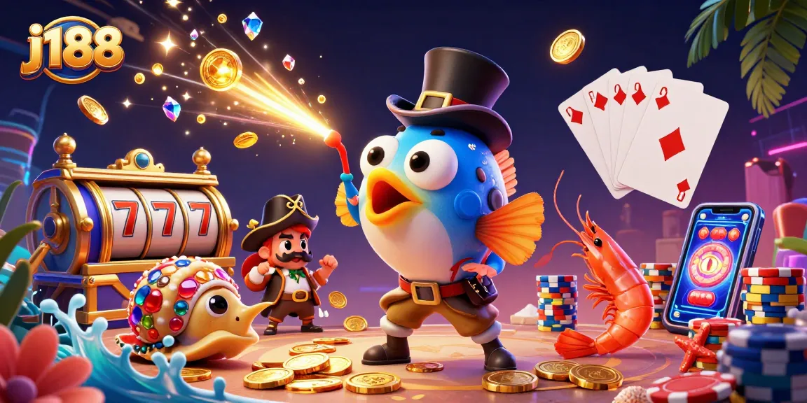 Engage with j188's thrilling casino experience featuring vibrant characters and game elements.
