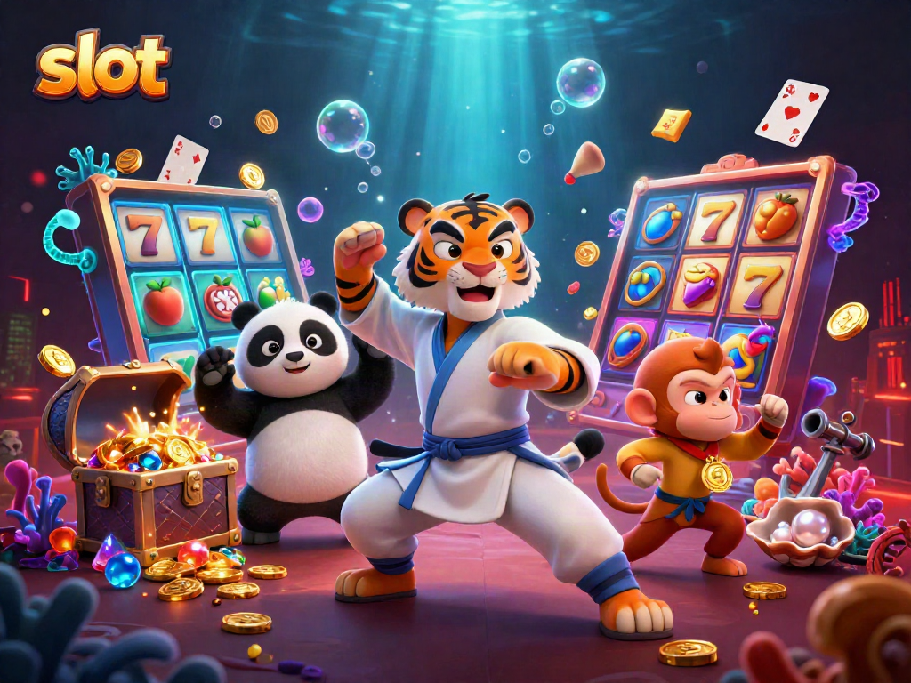 Engage with slot action as a kung fu tiger master balances with a panda disciple, while a monkey steals gold.