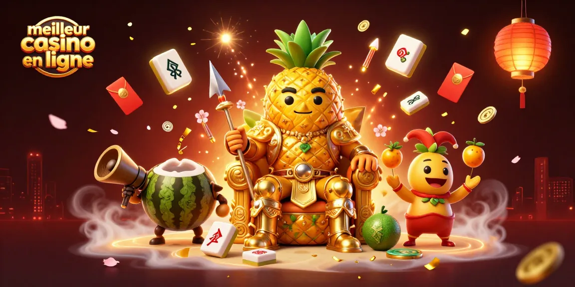 Illustration colorée du meilleur casino en ligne avec un roi ananas, ajoutant une touche de magie au jeu.