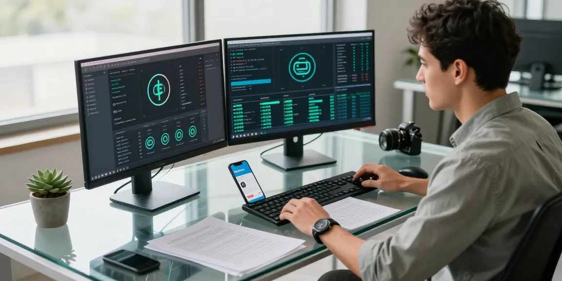 Focused professional using tech and tools to recover lost crypto assets in a modern office setting