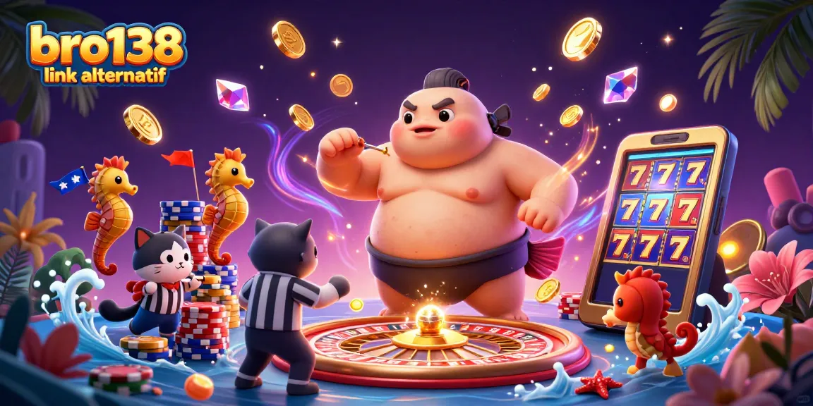 Experience excitement with bro138 link alternatif at an underwater casino arena featuring vibrant characters and dynamic gaming elements.
