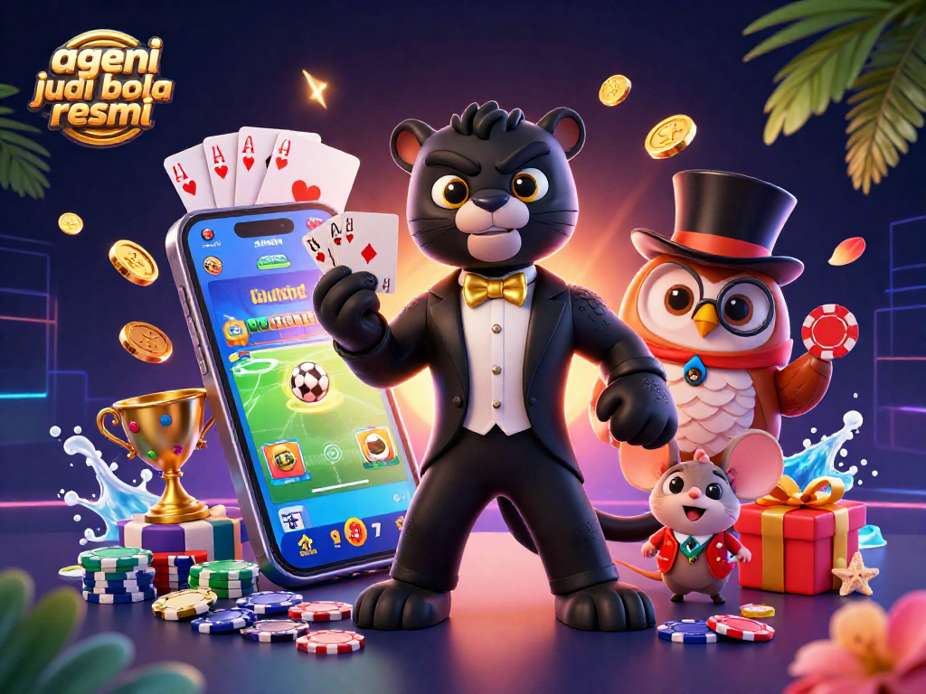 Engage in sports betting excitement with agen judi bola resmi as the panther deals cards amidst dynamic game elements.
