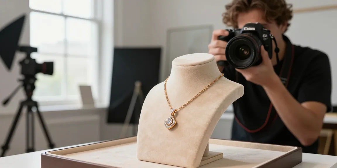 Fotografo di Gioielli che realizza scatti dettagliati di collane eleganti in studio