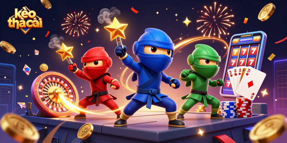 Experience thrilling kèo nhà cái action with a chameleon team celebrating wins in a dynamic casino atmosphere.