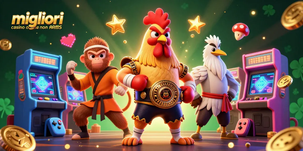 Illustrazione di casinò online con personaggi e elementi di gioco nei migliori casino online non AAMS.