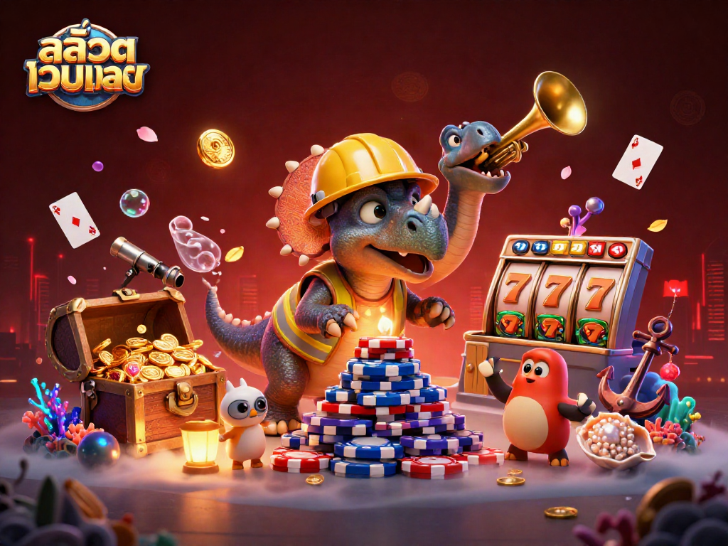 Experience the fun of สล็อตเว็บตรง with a 3D illustration of colorful characters and joyful celebrations.