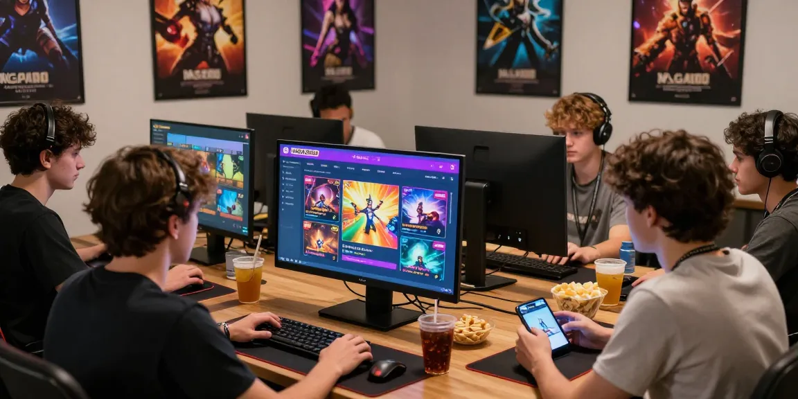 NAGA2000 engaging gaming scene with players enjoying iGaming on multiple devices in a vibrant setting.