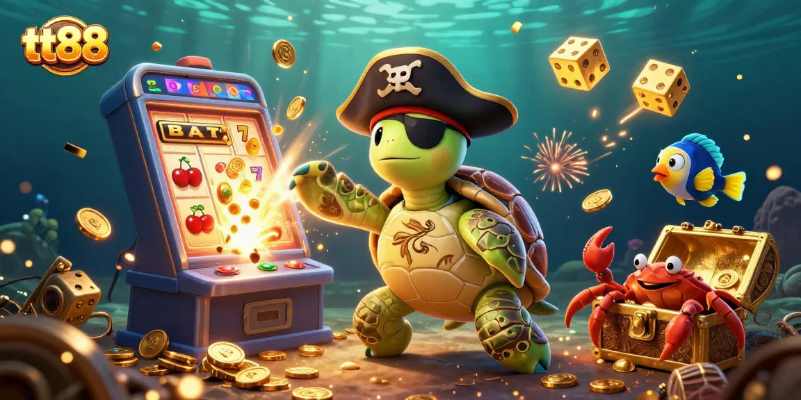 Experience exciting slots and jackpots at tt88 with pirate turtle characters in a vibrant underwater scene.
