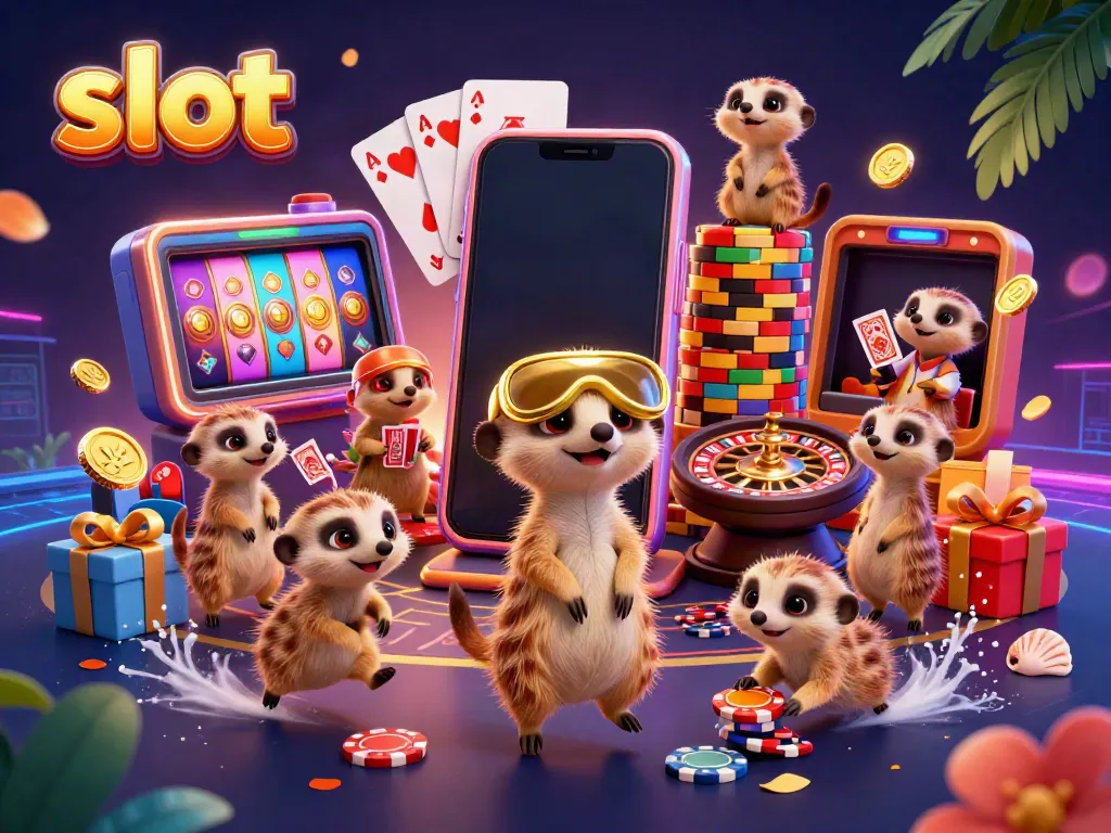 Meerkat casino scene showcasing vibrant slot game dynamics and lively characters.