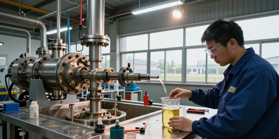 Advanced oil centrifuge in use by technician, showcasing clarity and separation efficiency in a modern industrial setting.