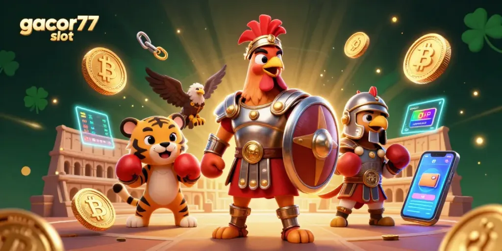 Putar gacor77 slot sambil menyaksikan ayam jantan dan harimau berlatih di arena yang glamor.