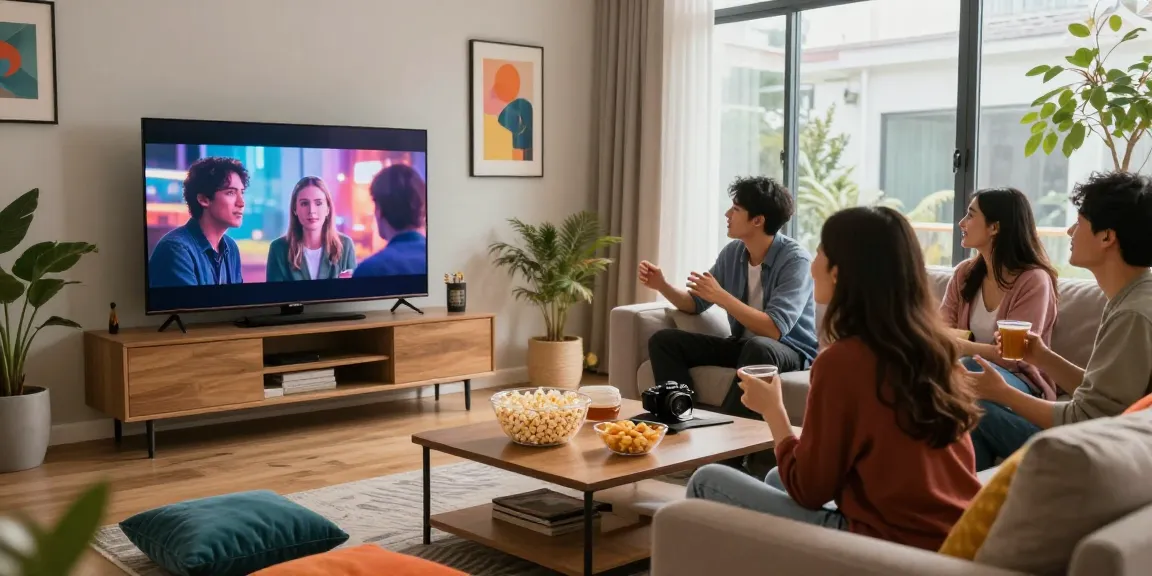 Exciting rokok88 movie night scene with friends enjoying entertainment together.