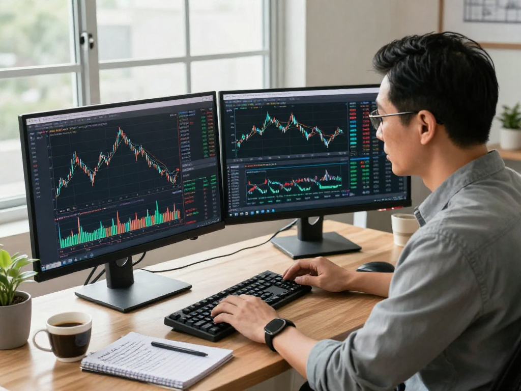交易者在使用MetaTrader 5分析市场深度和多资产图表的现代办公环境。