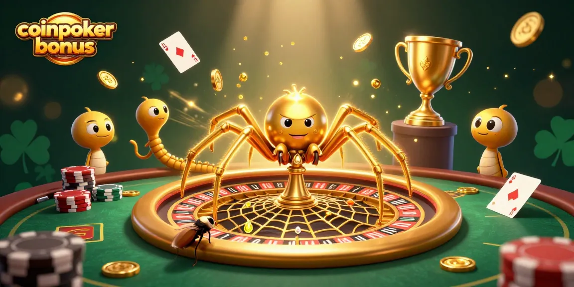 Gioca e vinci con il coinpoker bonus, mentre la ragnatela dorata gira attorno al tavolo da poker.