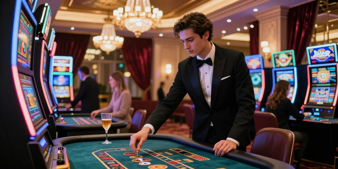LUXURY111 Login di lingkungan kasino mewah dengan pemain elegan dan mesin slot modern.